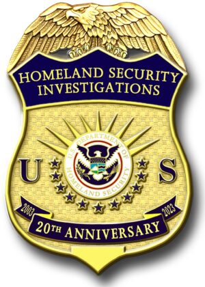 HSI 20th Anniversary Badge with Wallet Clip fastener.